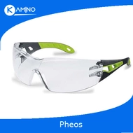 Uvex pheos munkavédelmi védőszemüveg , fekete/lime szár, víztiszta lencse