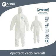 Vegyszerálló kapucnis munkavédelmi overáll fehér színben 