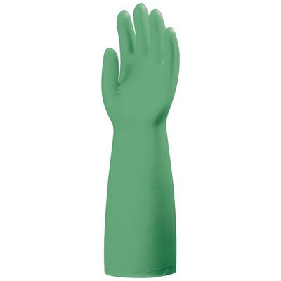 Mártott zöld nitril kesztyű, vegyszerálló, 45cm/0,56mm