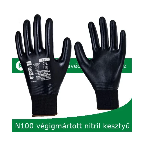 EUROLITE N100 fekete végigmártott nitril kesztyű