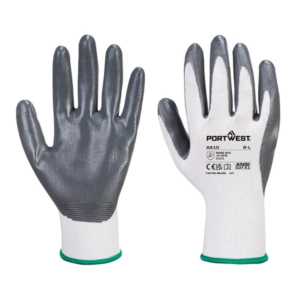 Portwest A310 nylon nitril tenyérmártott szürke-fehér kesztyű