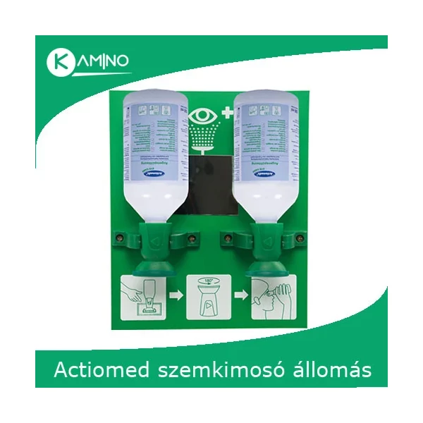 Actiomedic EYE CARE Double I fali szemkimosó állomás 2 x 500 ml 0.9% nátrium-klorid oldattal