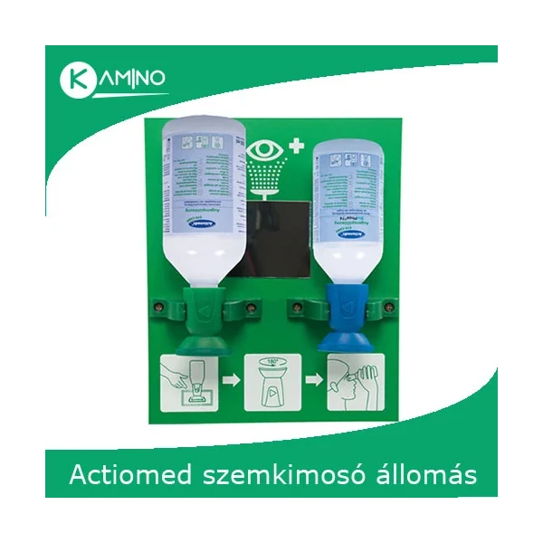 Actiomedic EYE CARE Double II fali szemkimosó állomás 1 x 500 ml 0.9% nátrium-klorid oldattal + 1 x 250 ml BioPhos74 foszfát-puffer oldattal