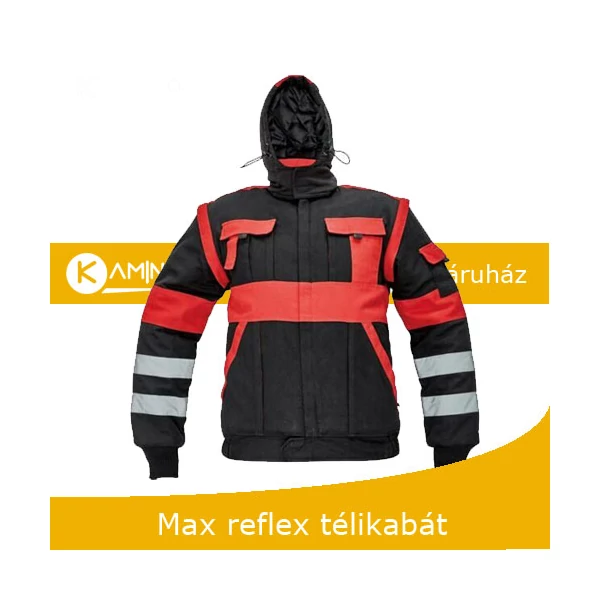 Max reflex winter téli bélelt munkavédelmi kabát fekete/piros