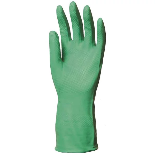 Nitril, zöld vegyszerálló kesztyű, 32cm/0,4mm, érdesített