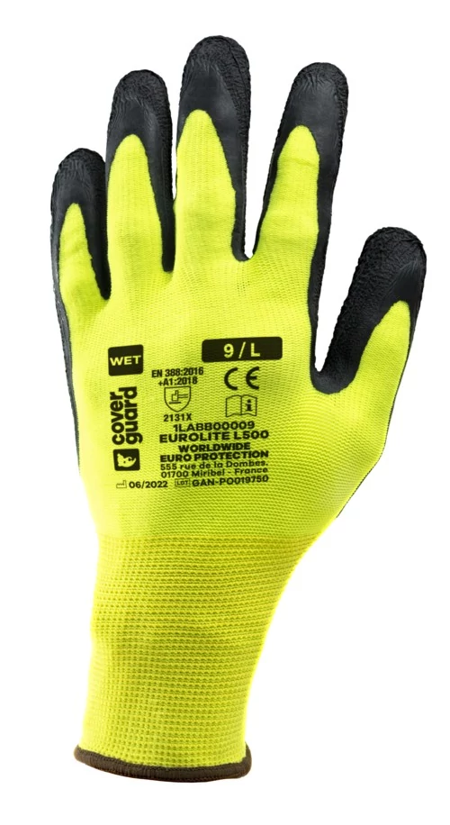 Hi-viz sárga latex mártott szerelő kesztyű