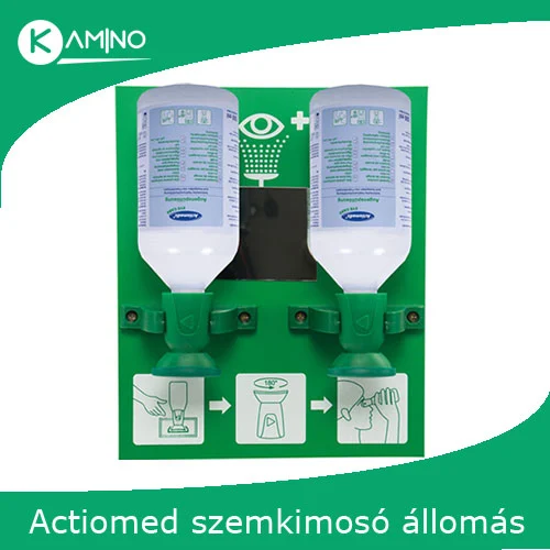 Actiomedic EYE CARE Double I fali szemkimosó állomás 2 x 500 ml 0.9% nátrium-klorid oldattal