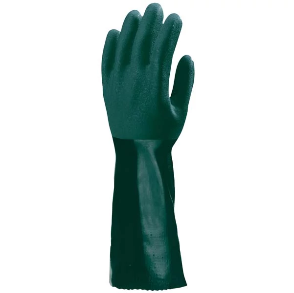 Mártott polimer kesztyű, zöld, vegyszerálló, 40cm