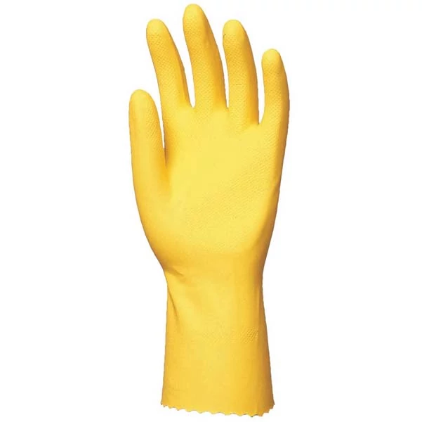 Htg sárga gumikesztyű, 30cm/0,5mm, pamutbolyhozott belső