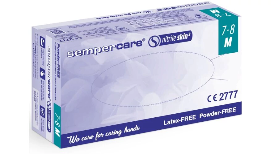 Sempercare nitril skin2 vizsgálókesztyű, 180 db/doboz, kék, latexmentes, púdermentes XL